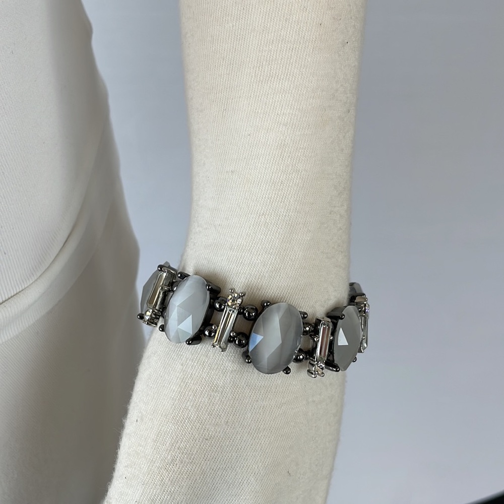 WHBM Smoky Grey Stone/Rhinestone Bars Bracelet - Picture 11 of 11